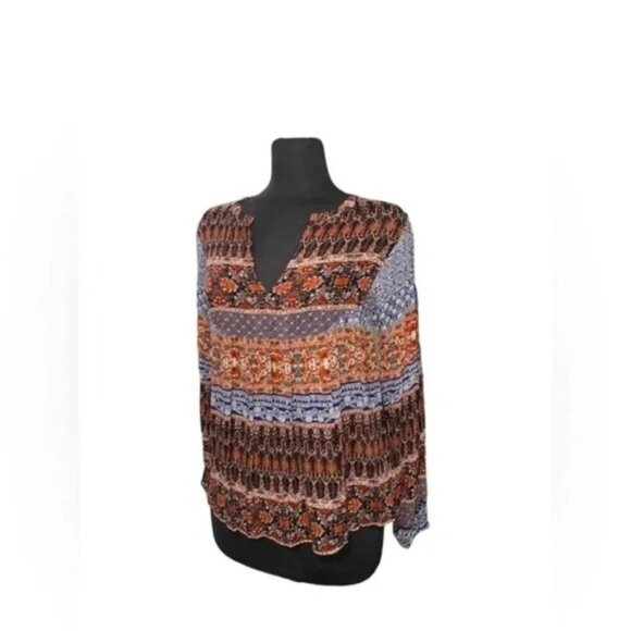Lucky Brand Women Printed Peasant Top XS - Picture 2 of 5